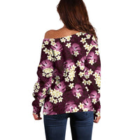 Pink Tropical Hawaii Off Shoulder Sweater Seamless Monstera Plumeria Hawaiian Pattern LT14 - Polynesian Pride