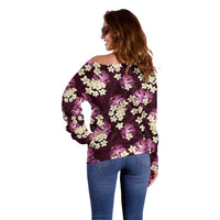 Pink Tropical Hawaii Off Shoulder Sweater Seamless Monstera Plumeria Hawaiian Pattern LT14 - Polynesian Pride