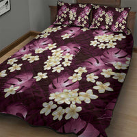 Pink Tropical Hawaii Quilt Bed Set Seamless Monstera Plumeria Hawaiian Pattern - Polynesian Pride