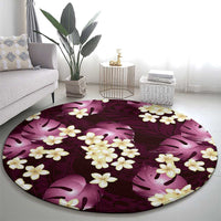 Pink Tropical Hawaii Round Carpet Seamless Monstera Plumeria Hawaiian Pattern - Polynesian Pride
