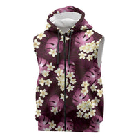 Pink Tropical Hawaii Sleeveless Zip Hoodie Seamless Monstera Plumeria Hawaiian Pattern LT14 Pink - Polynesian Pride