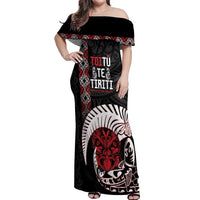 Aotearoa Toitu Te Tiriti Off Shoulder Maxi Dress Honour The Treaty Maori Haka LT14 Women Black - Polynesian Pride