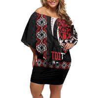 Aotearoa Toitu Te Tiriti Off Shoulder Short Dress Honour The Treaty Maori Haka LT14 Women Black - Polynesian Pride