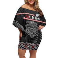 Aotearoa Toitu Te Tiriti Off Shoulder Short Dress Stand Together! Stand Stronger! - NZ Tiki LT14 Women Black - Polynesian Pride