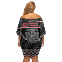 Aotearoa Toitu Te Tiriti Off Shoulder Short Dress Stand Together! Stand Stronger! - NZ Tiki LT14 - Polynesian Pride