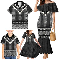 Black Taniko Aotearoa Family Matching Mermaid Dress and Hawaiian Shirt Niho Taniwha Mix Poutama LT14