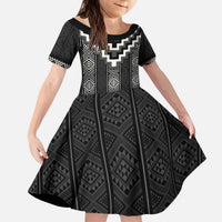 Black Taniko Aotearoa Kid Short Sleeve Dress Niho Taniwha Mix Poutama LT14