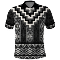 Black Taniko Aotearoa Polo Shirt Niho Taniwha Mix Poutama LT14