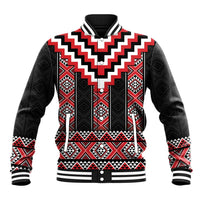 Red Taniko Aotearoa Baseball Jacket Niho Taniwha Mix Poutama LT14 Unisex Red - Polynesian Pride