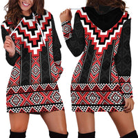 Red Taniko Aotearoa Hoodie Dress Niho Taniwha Mix Poutama LT14