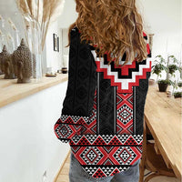 Red Taniko Aotearoa Women Casual Shirt Niho Taniwha Mix Poutama LT14