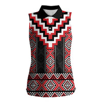 Red Taniko Aotearoa Women Sleeveless Polo Shirt Niho Taniwha Mix Poutama LT14