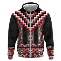 Red Taniko Aotearoa Zip Hoodie Niho Taniwha Mix Poutama LT14