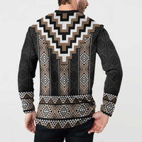 Brown Taniko Aotearoa Button Sweatshirt Niho Taniwha Mix Poutama LT14