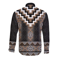 Brown Taniko Aotearoa Long Sleeve Button Shirt Niho Taniwha Mix Poutama LT14