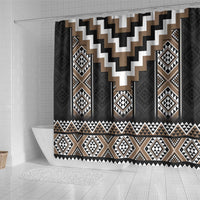 Brown Taniko Aotearoa Shower Curtain Niho Taniwha Mix Poutama LT14