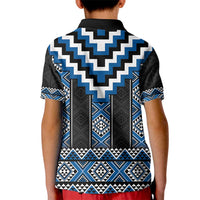 Blue Taniko Aotearoa Kid Polo Shirt Niho Taniwha Mix Poutama LT14 - Polynesian Pride