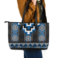 Blue Taniko Aotearoa Leather Tote Bag Niho Taniwha Mix Poutama LT14