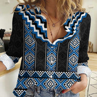 Blue Taniko Aotearoa Women Casual Shirt Niho Taniwha Mix Poutama LT14