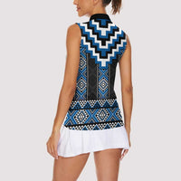Blue Taniko Aotearoa Women Sleeveless Polo Shirt Niho Taniwha Mix Poutama LT14