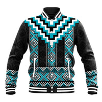 Turquoise Taniko Pattern Aotearoa Baseball Jacket Niho Taniwha Mix Poutama LT14 Unisex Turquoise - Polynesian Pride