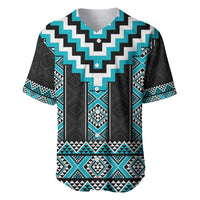 Turquoise Taniko Pattern Aotearoa Baseball Jersey Niho Taniwha Mix Poutama LT14 Turquoise - Polynesian Pride
