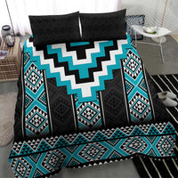 Turquoise Taniko Pattern Aotearoa Bedding Set Niho Taniwha Mix Poutama