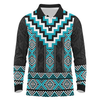 Turquoise Taniko Pattern Aotearoa Long Sleeve Polo Shirt Niho Taniwha Mix Poutama LT14 Turquoise - Polynesian Pride