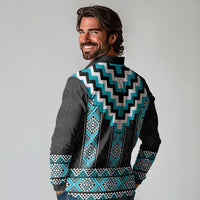 Turquoise Taniko Pattern Aotearoa Long Sleeve Polo Shirt Niho Taniwha Mix Poutama LT14 - Polynesian Pride