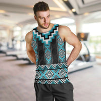 Turquoise Taniko Pattern Aotearoa Men Tank Top Niho Taniwha Mix Poutama LT14 Turquoise - Polynesian Pride