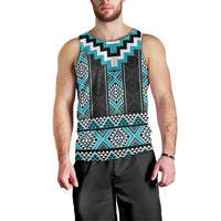 Turquoise Taniko Pattern Aotearoa Men Tank Top Niho Taniwha Mix Poutama LT14 - Polynesian Pride