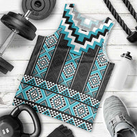 Turquoise Taniko Pattern Aotearoa Men Tank Top Niho Taniwha Mix Poutama LT14 - Polynesian Pride