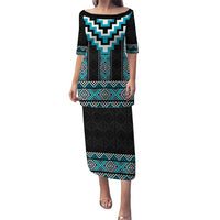 Turquoise Taniko Pattern Aotearoa Puletasi Niho Taniwha Mix Poutama LT14