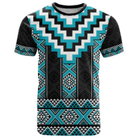 Turquoise Taniko Pattern Aotearoa T Shirt Niho Taniwha Mix Poutama LT14 Turquoise - Polynesian Pride