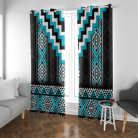 Turquoise Taniko Pattern Aotearoa Window Curtain Niho Taniwha Mix Poutama