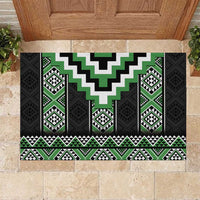 Green Taniko Pattern Aotearoa Rubber Doormat Niho Taniwha Mix Poutama LT14 Green - Polynesian Pride