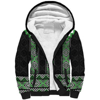 Green Taniko Pattern Aotearoa Sherpa Hoodie Niho Taniwha Mix Poutama LT14