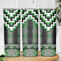 Green Taniko Pattern Aotearoa Skinny Tumbler Niho Taniwha Mix Poutama LT14