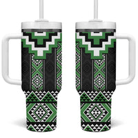 Green Taniko Pattern Aotearoa Tumbler With Handle Niho Taniwha Mix Poutama LT14