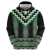 Green Taniko Pattern Aotearoa Zip Hoodie Niho Taniwha Mix Poutama LT14