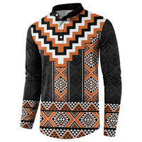Orange Taniko Pattern Aotearoa Button Sweatshirt Niho Taniwha Mix Poutama LT14