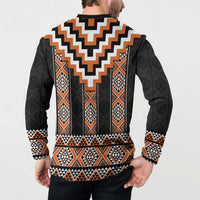 Orange Taniko Pattern Aotearoa Button Sweatshirt Niho Taniwha Mix Poutama LT14