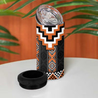 Orange Taniko Pattern Aotearoa 4 in 1 Can Cooler Tumbler Niho Taniwha Mix Poutama LT14