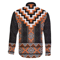 Orange Taniko Pattern Aotearoa Family Matching Off Shoulder Maxi Dress and Hawaiian Shirt Niho Taniwha Mix Poutama LT14