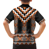 Orange Taniko Pattern Aotearoa Family Matching Puletasi and Hawaiian Shirt Niho Taniwha Mix Poutama LT14 - Polynesian Pride