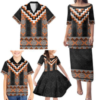 Orange Taniko Pattern Aotearoa Family Matching Puletasi and Hawaiian Shirt Niho Taniwha Mix Poutama LT14 - Polynesian Pride