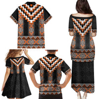 Orange Taniko Pattern Aotearoa Family Matching Puletasi and Hawaiian Shirt Niho Taniwha Mix Poutama LT14 - Polynesian Pride