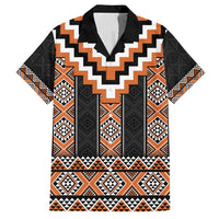 Orange Taniko Pattern Aotearoa Family Matching Puletasi and Hawaiian Shirt Niho Taniwha Mix Poutama LT14 Dad's Shirt - Short Sleeve Orange - Polynesian Pride