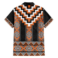 Orange Taniko Pattern Aotearoa Family Matching Puletasi and Hawaiian Shirt Niho Taniwha Mix Poutama LT14 - Polynesian Pride