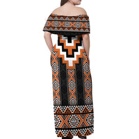 Orange Taniko Pattern Aotearoa Off Shoulder Maxi Dress Niho Taniwha Mix Poutama LT14